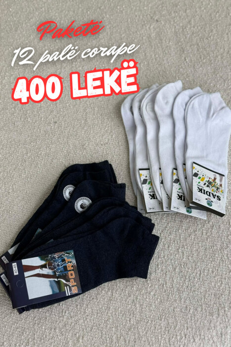 PAKETE 12 PALE CORAPE PER MESHKUJ NE NGJYRE TE BARDHE DHE BLU 