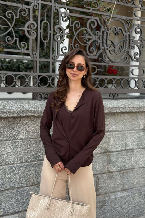 2 IN 1 CARDIGAN + TANK TOP WOMAN CARDIGAN BROWN/KAFE 