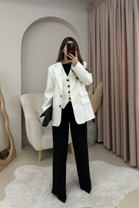 2 IN 1 JACKET+ VEST WOMEN SET WHITE-E BARDHE - 
