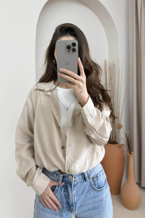 2 NË 1 KËMISHË+T-SHIRT ME DETAJIN E VARSES PËR FEMRA NË NGJYRËN BEZHË - KLAUDIO FASHION