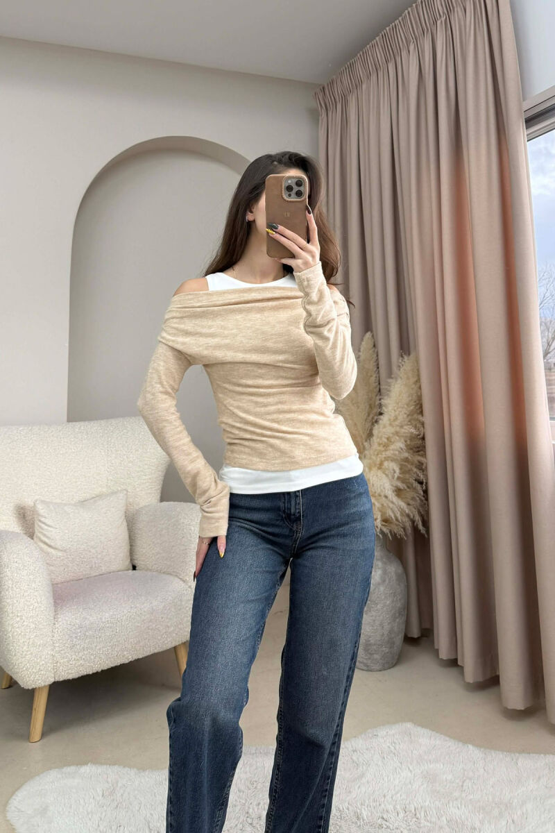 2 IN 1 SIMPLE WOMEN SWEATSHIRT+TANK TOP BEIGE/BEZHE - 1