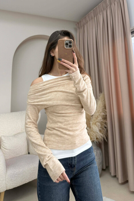 2 IN 1 SIMPLE WOMEN SWEATSHIRT+TANK TOP BEIGE/BEZHE - 2