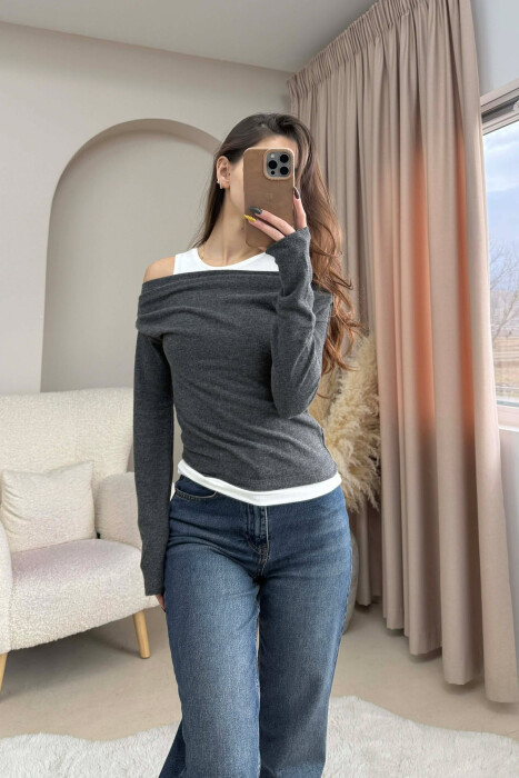 2 IN 1 SIMPLE WOMEN SWEATSHIRT+TANK TOP DARK GREY/GEE - KLAUDIO FASHION
