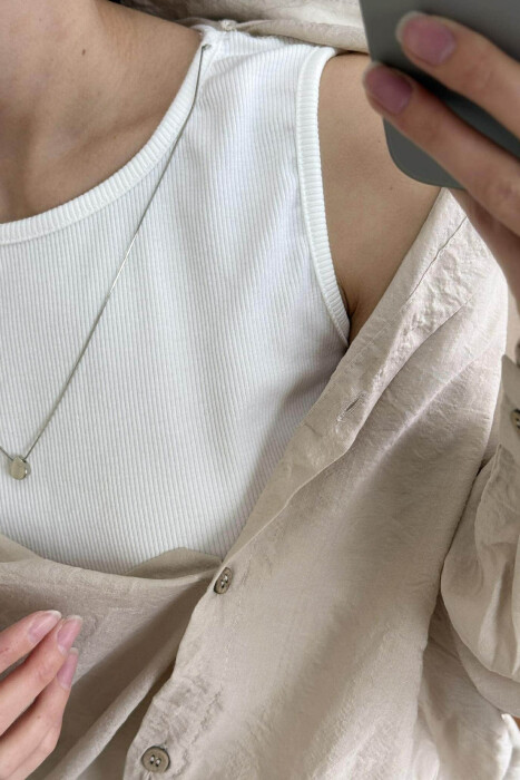 2 NË 1 KËMISHË+T-SHIRT ME DETAJIN E VARSES PËR FEMRA NË NGJYRËN BEZHË - 6