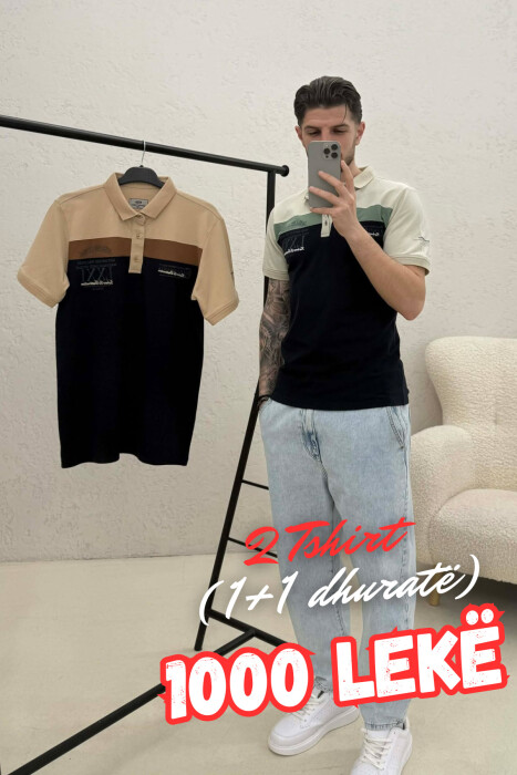 PACK OF 2 PIECES POLO NECK MEN T-SHIRTS BLUE-BEIGE/BLBZH - 