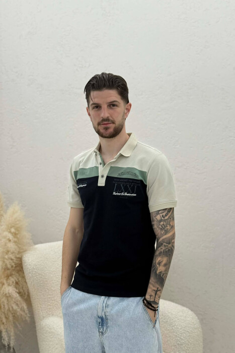PACK OF 2 PIECES POLO NECK MEN T-SHIRTS BLUE-BEIGE/BLBZH - 4