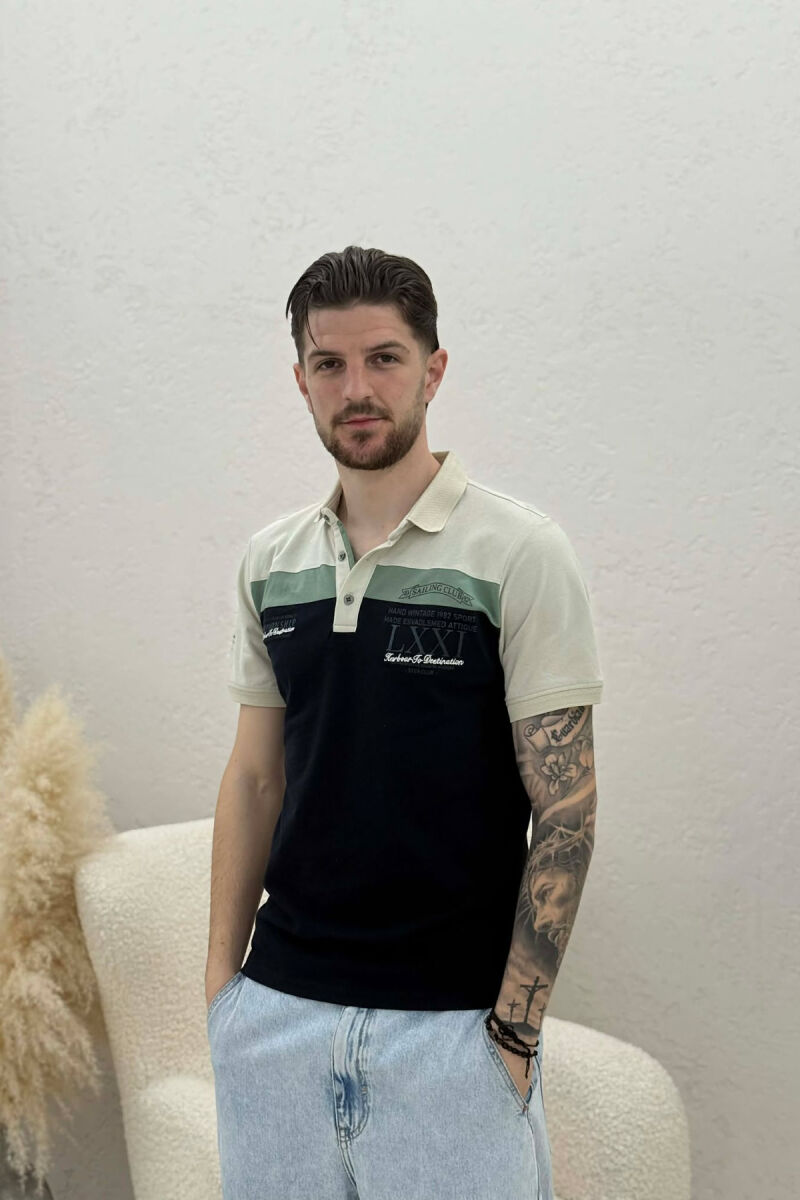PACK OF 2 PIECES POLO NECK MEN T-SHIRTS BLUE-BEIGE/BLBZH - 4