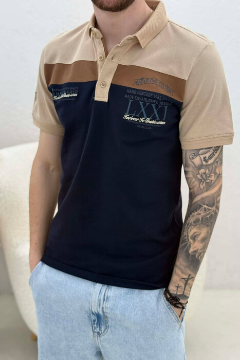 PACK OF 2 PIECES POLO NECK MEN T-SHIRTS BLUE-BEIGE/BLBZH - 9