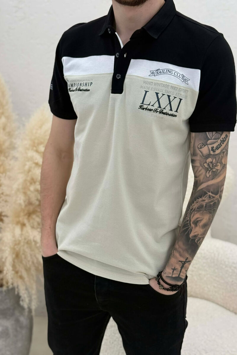 PACK OF 2 PIECES POLO NECK MEN T-SHIRTS WHITE-BLACK/BAZE - 5