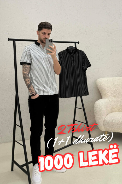 PACK OF 2 PIECES LINES DESIGN MEN T-SHIRT BLACK-LIGHT GREY/ZEGZ - 