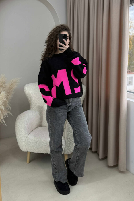 2M FRONT WRITTING KNITTED WOMEN SWEATER BLACK/ E ZEZE - 2