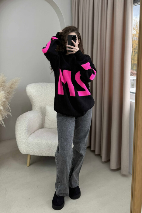 2M FRONT WRITTING KNITTED WOMEN SWEATER BLACK/ E ZEZE - 3