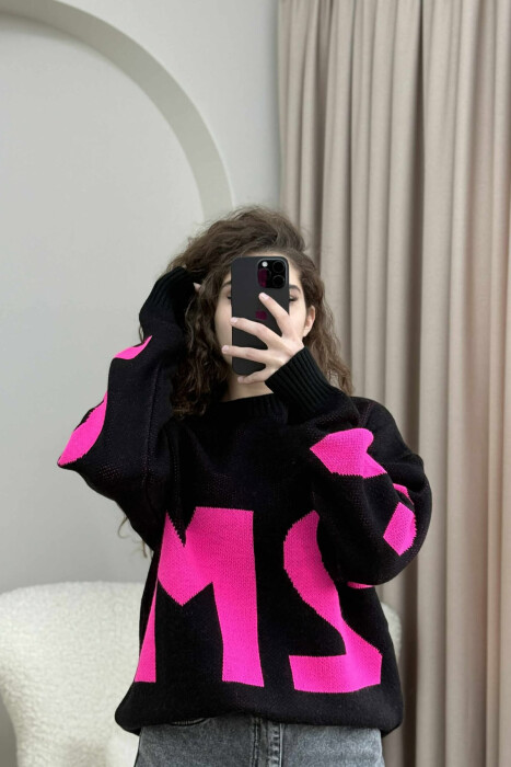 2M FRONT WRITTING KNITTED WOMEN SWEATER BLACK/ E ZEZE - 4