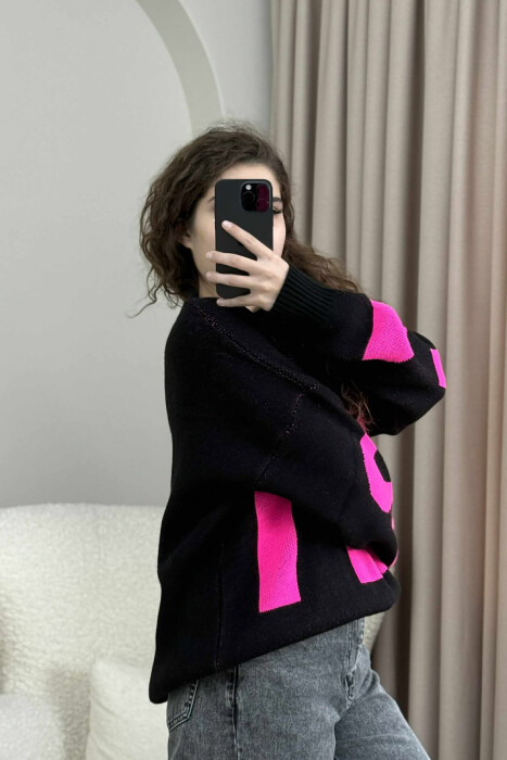 2M FRONT WRITTING KNITTED WOMEN SWEATER BLACK/ E ZEZE - 5