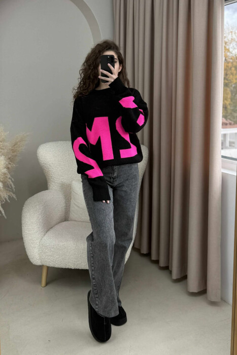 2M FRONT WRITTING KNITTED WOMEN SWEATER BLACK/ E ZEZE 