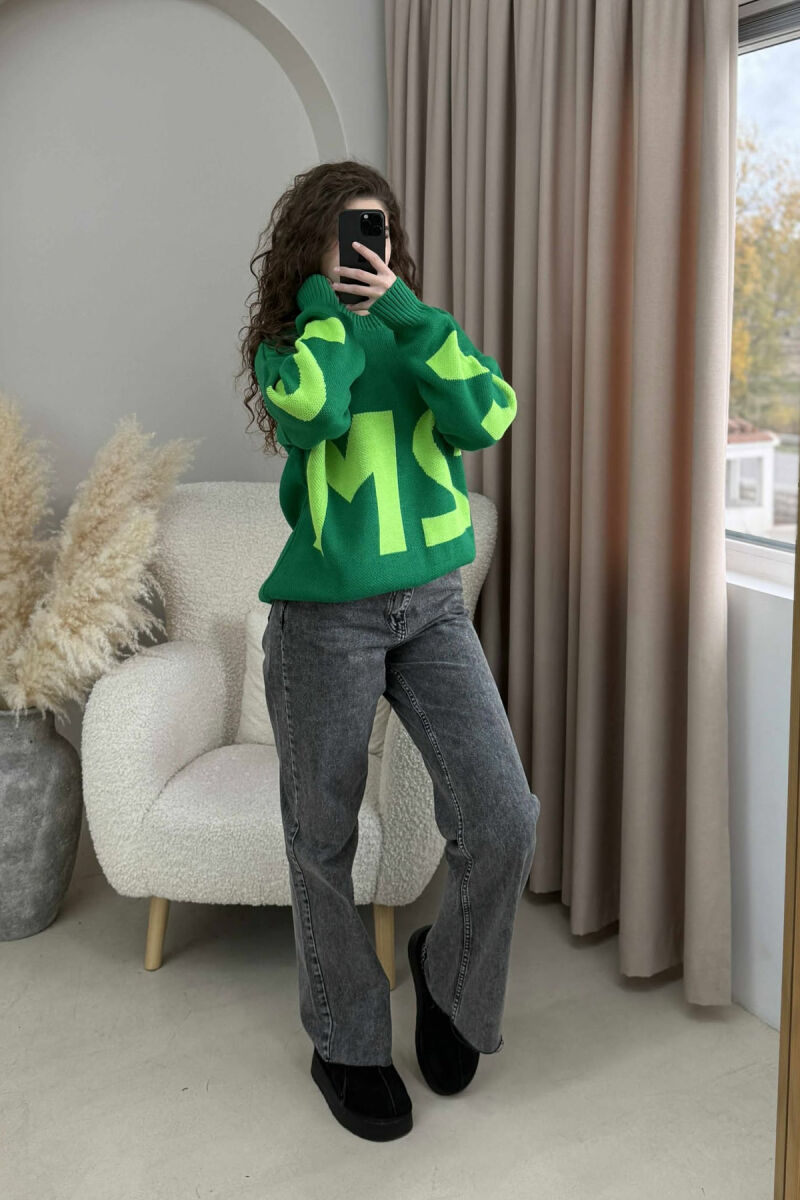 2M FRONT WRITTING KNITTED WOMEN SWEATER GREEN/JESHILE - 2