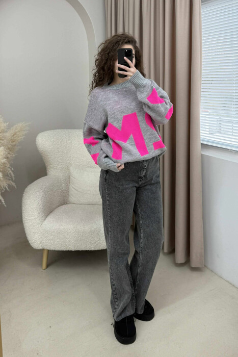 2M FRONT WRITTING KNITTED WOMEN SWEATER GREY/GRI 