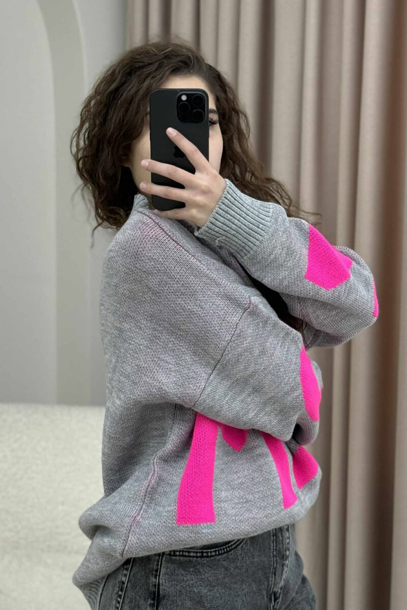 2M FRONT WRITTING KNITTED WOMEN SWEATER GREY/GRI - 5