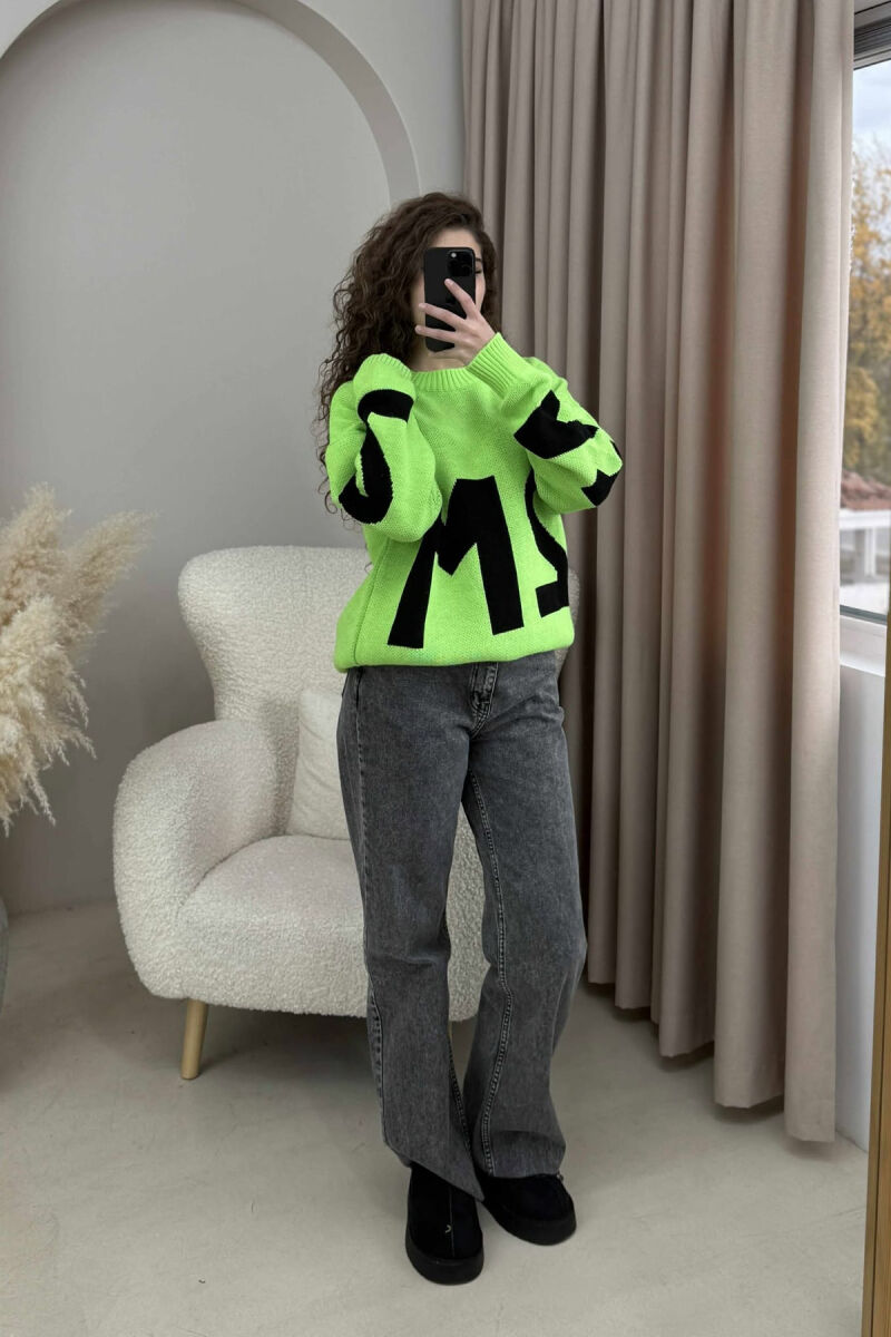2M FRONT WRITTING KNITTED WOMEN SWEATER LIGHT GREEN/JEZB - 1