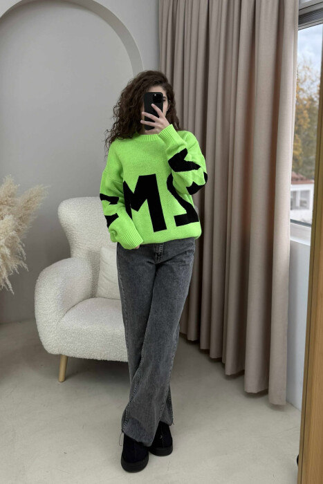2M FRONT WRITTING KNITTED WOMEN SWEATER LIGHT GREEN/JEZB - 2