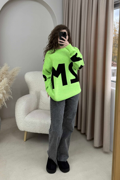 2M FRONT WRITTING KNITTED WOMEN SWEATER LIGHT GREEN/JEZB - 3