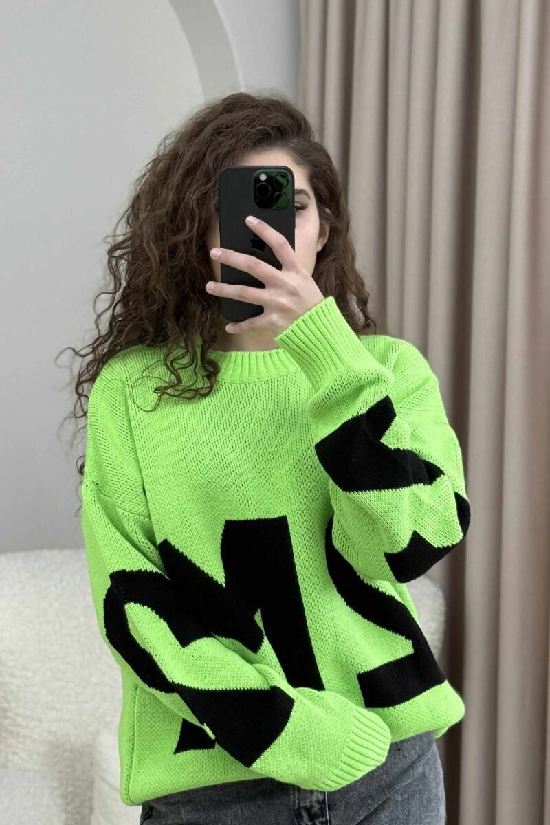 2M FRONT WRITTING KNITTED WOMEN SWEATER LIGHT GREEN/JEZB - 4
