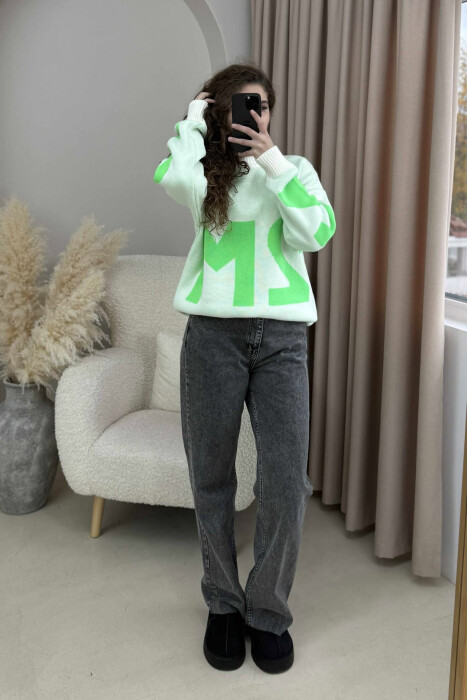 2M FRONT WRITTING KNITTED WOMEN SWEATER MINT/MENTE - 