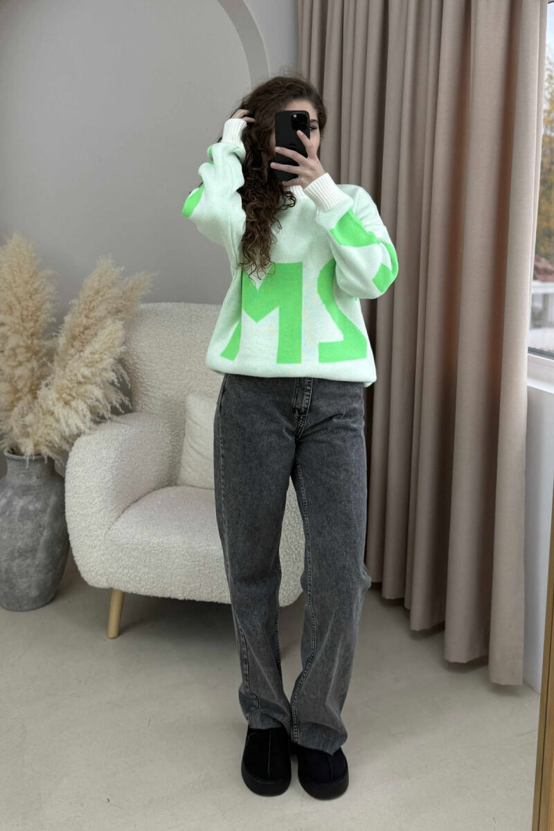 2M FRONT WRITTING KNITTED WOMEN SWEATER MINT/MENTE - 1