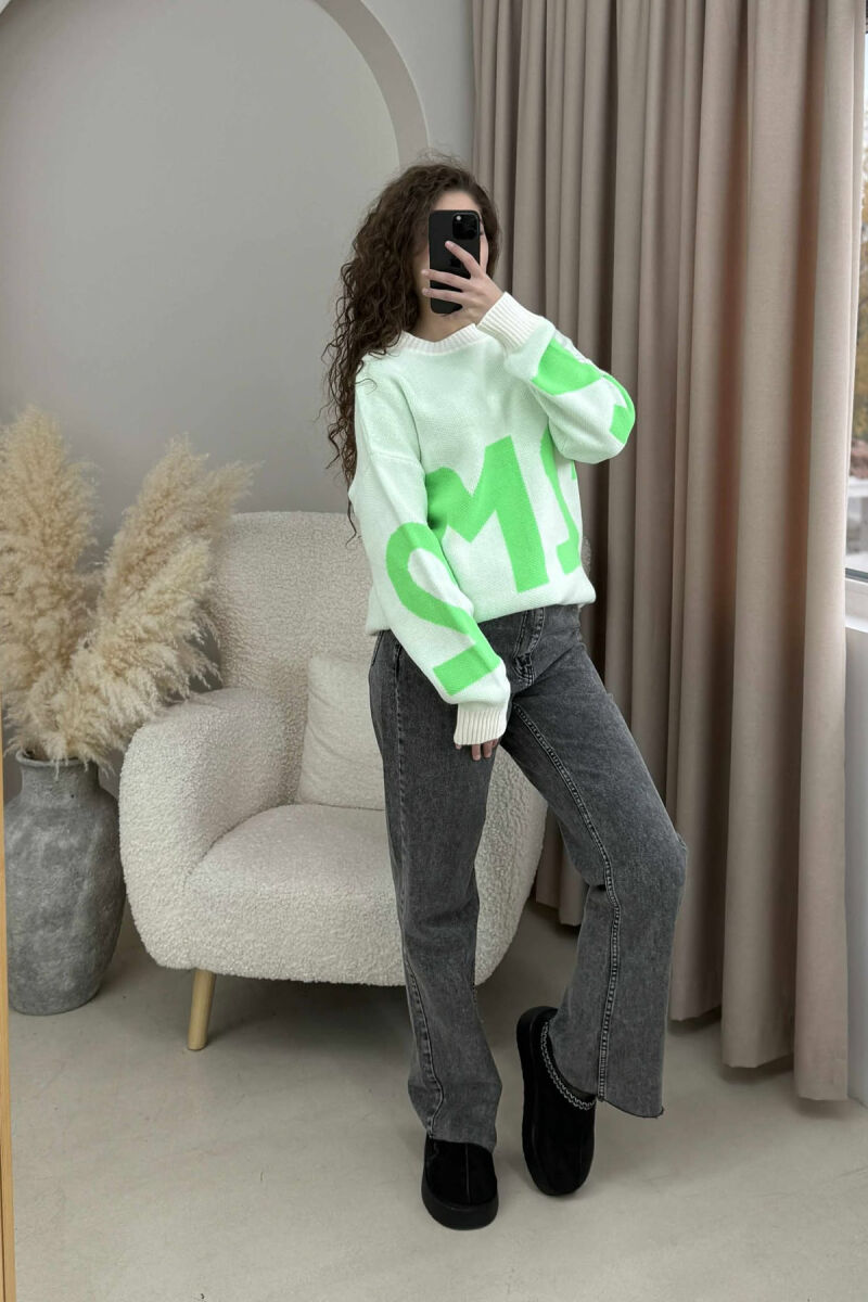 2M FRONT WRITTING KNITTED WOMEN SWEATER MINT/MENTE - 2