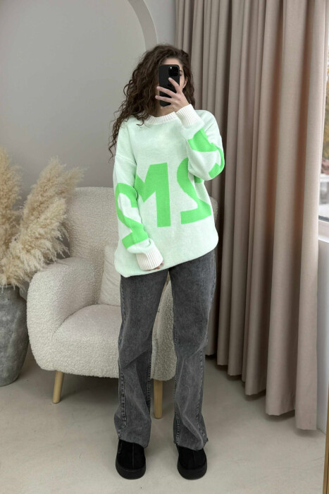 2M FRONT WRITTING KNITTED WOMEN SWEATER MINT/MENTE - 3
