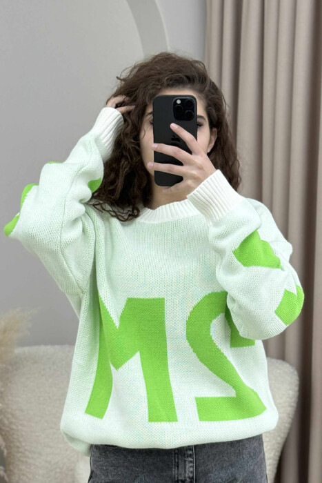 2M FRONT WRITTING KNITTED WOMEN SWEATER WHITE-E BARDHE - 4