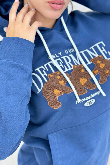 3 BEARS WRITTINGS COTTON WOMAN HOODIE DARK BLUE/BEE - 2