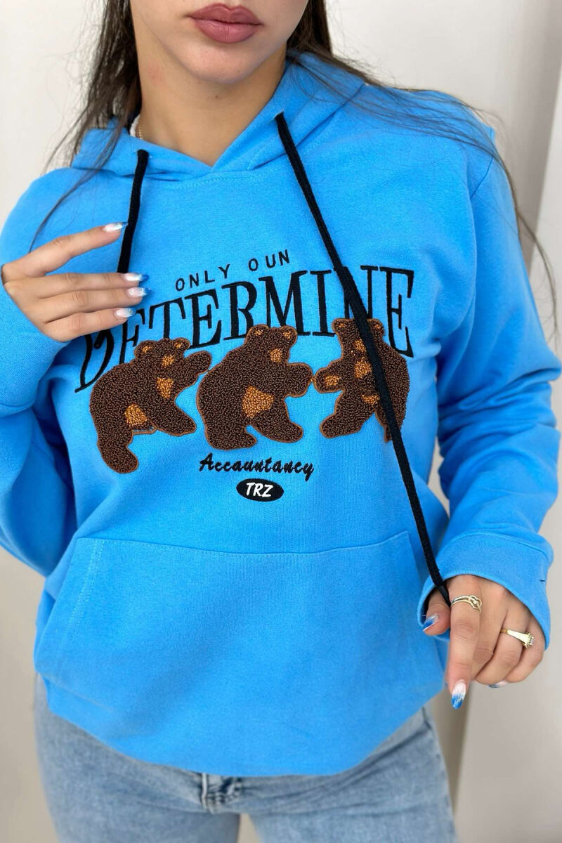 3 BEARS WRITTINGS COTTON WOMAN HOODIE LIGHTBLUE/BZ - 2