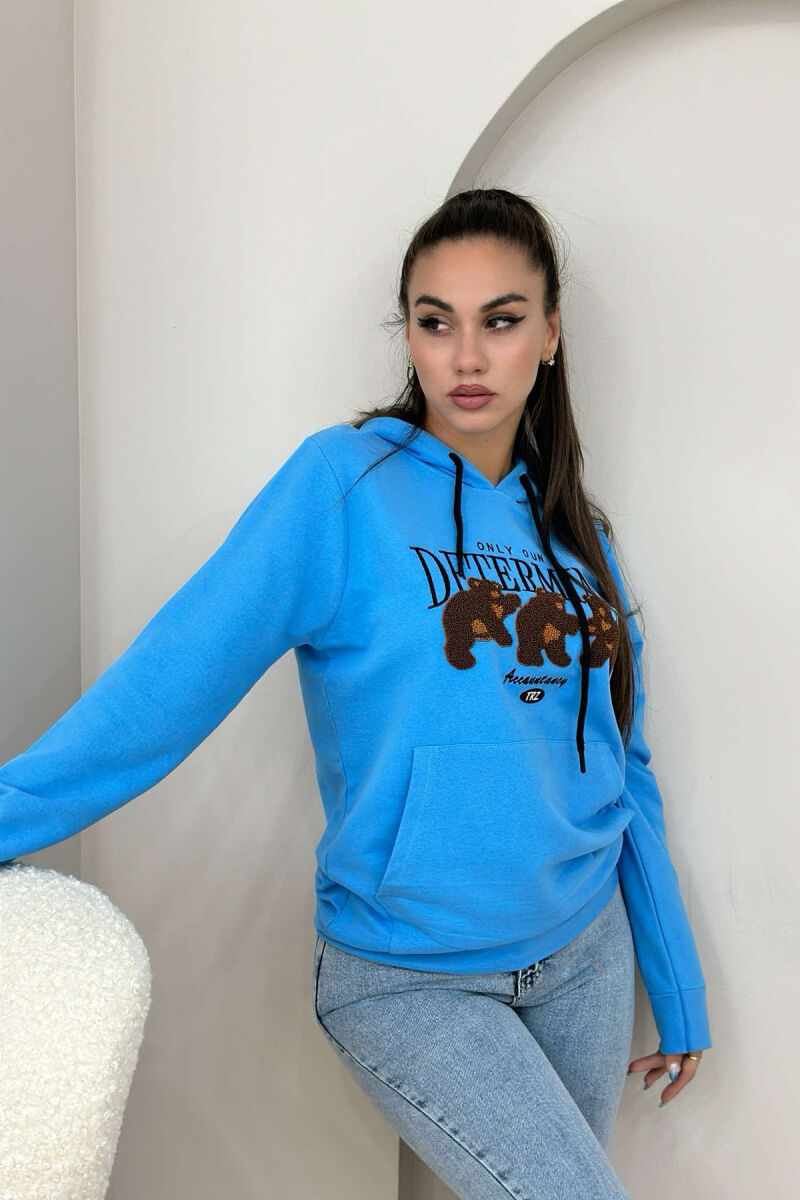 3 BEARS WRITTINGS COTTON WOMAN HOODIE LIGHTBLUE/BZ - 4