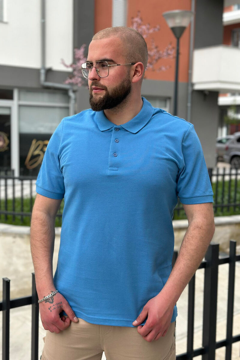 3 BUTTONS POLO NECK MEN T-SHIRT BABY BLUE/BLU BY - 1