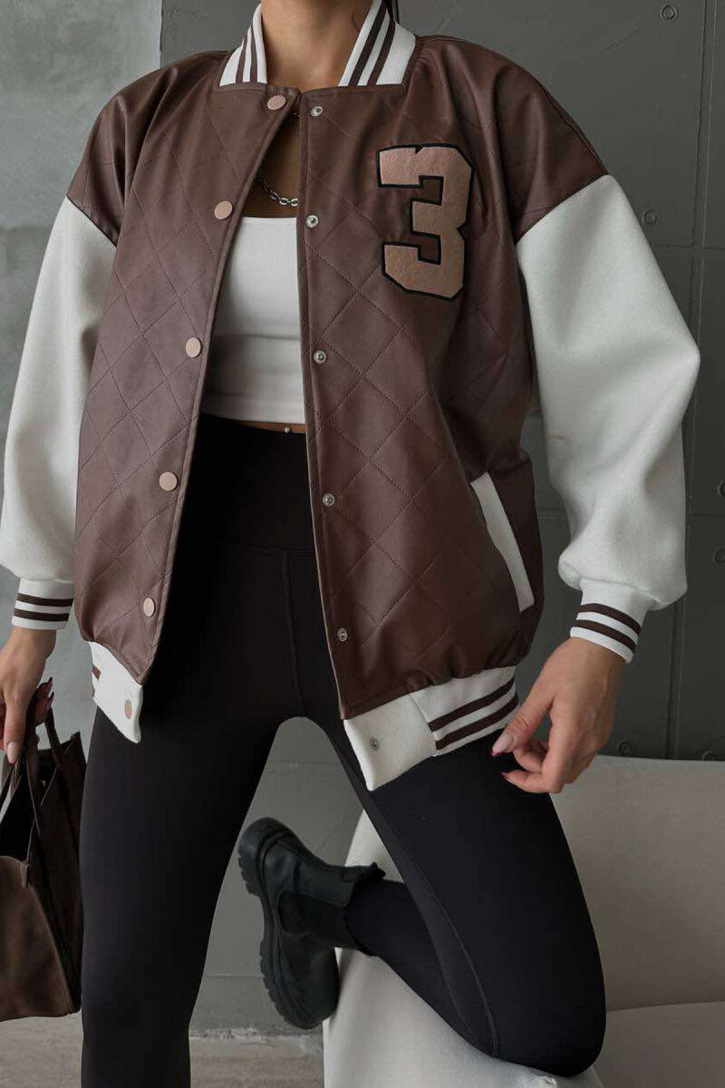 3 NUMBER LEATHER WOMAN JACKET BROWN/KAFE - 4