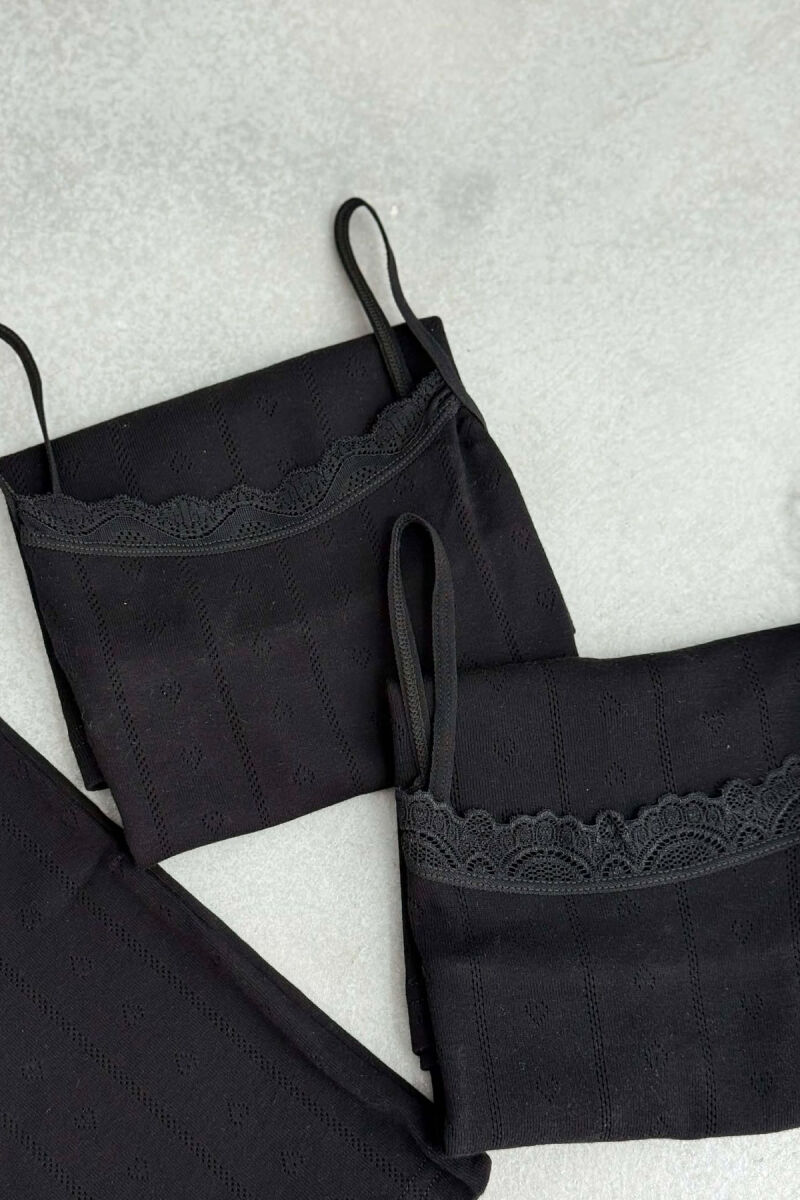 3 PIECE LACE DETAIL ONE COLOR WOMEN SINGET BLACK/ E ZEZE - 1