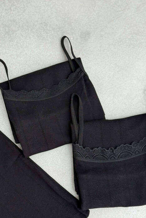3 PIECE LACE DETAIL ONE COLOR WOMEN SINGET BLACK/ E ZEZE - 
