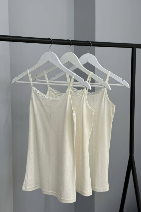 3 PIECE LACE DETAIL ONE COLOR WOMEN SINGET CREAM/KREM - 4