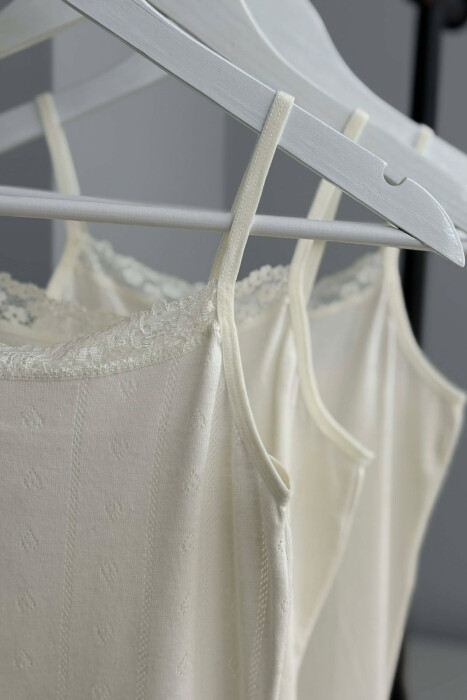 3 PIECE LACE DETAIL ONE COLOR WOMEN SINGET CREAM/KREM - 5