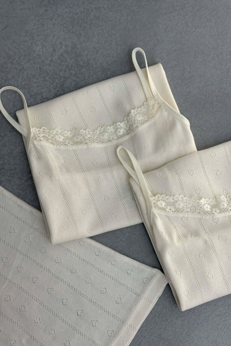 3 PIECE LACE DETAIL ONE COLOR WOMEN SINGET CREAM/KREM - 1