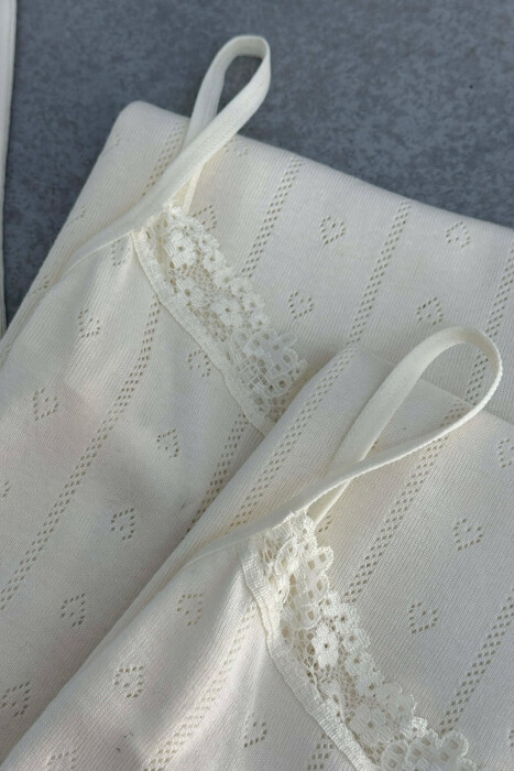 3 PIECE LACE DETAIL ONE COLOR WOMEN SINGET CREAM/KREM - 2