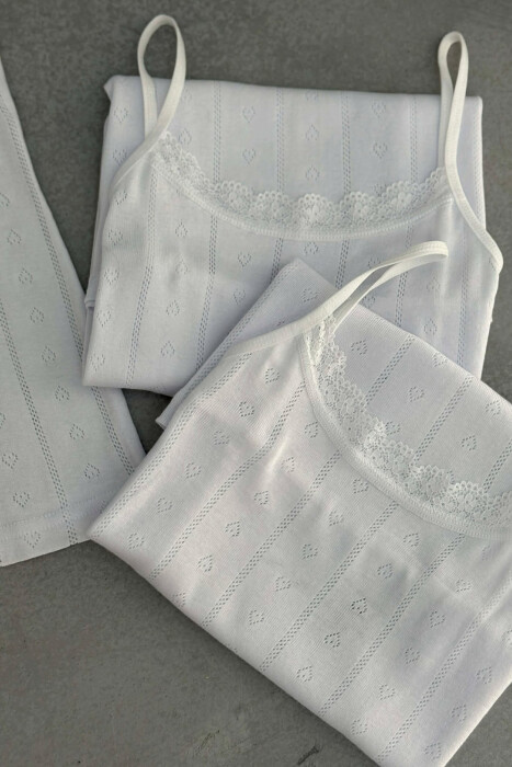 3 PIECE LACE DETAIL ONE COLOR WOMEN SINGET WHITE-E BARDHE - KLAUDIO FASHION