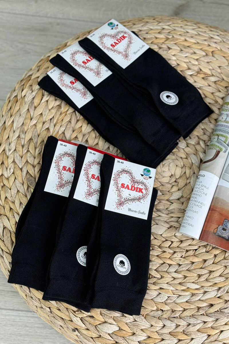 6 PAIR COTTON CREW SOCKS IN BLACK COLOR - 1