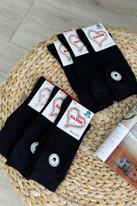 6 PAIR COTTON CREW SOCKS IN BLACK COLOR - 4