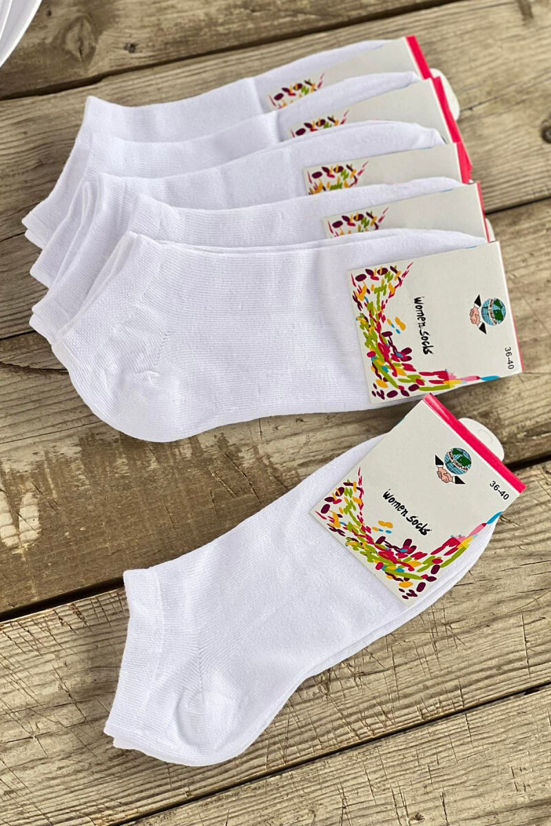 6 PAIR COTTON WOMAN ANKLE SOCKS WHITE-E BARDHE - 1