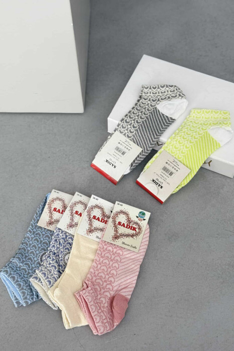 6 PAIR HEART DESIGN WOMEN ANKLE SOCKS MULTIPLE/SHNGJ - 