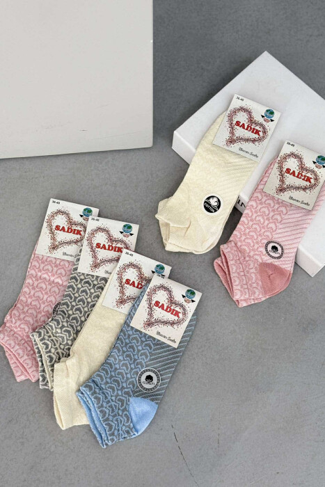 6 PAIR HEART DESIGN WOMEN ANKLE SOCKS MULTIPLE/SHNGJ - 