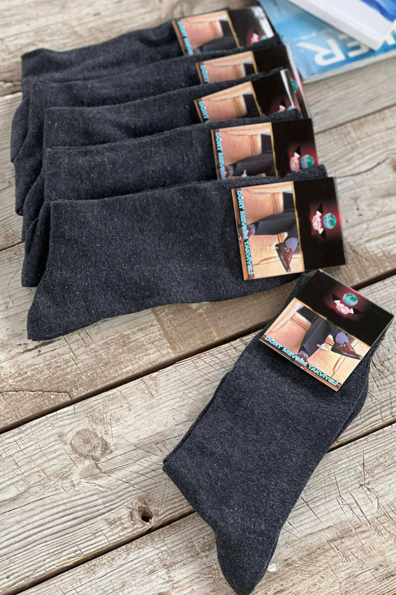 6 PAIR MEN CREW SOCKS IN DARK GREY COLOR - 1