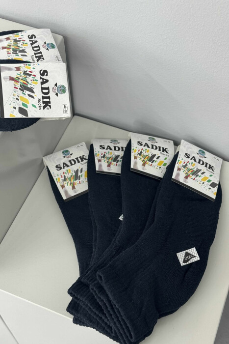 6 PAIR ONE COLOR COSY MEN ANKLE SOCKS DARK BLUE/BEE - 1